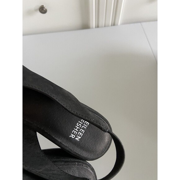 Eileen Fisher Gatwick Slingback Nubuck Shoes 6.5 Black Leather Block Heel New - Picture 7 of 9
